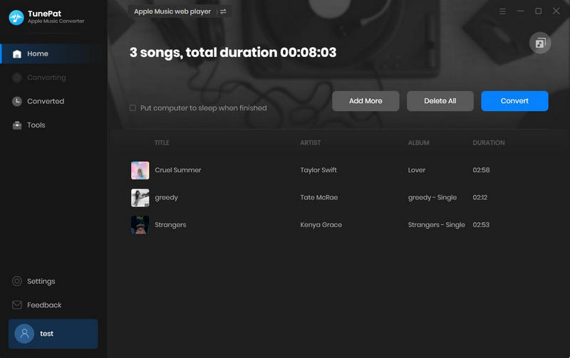 select songs to convert