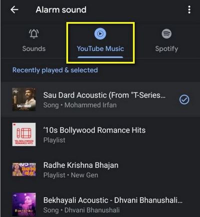 set youtube music as alarm via Google Clock app
