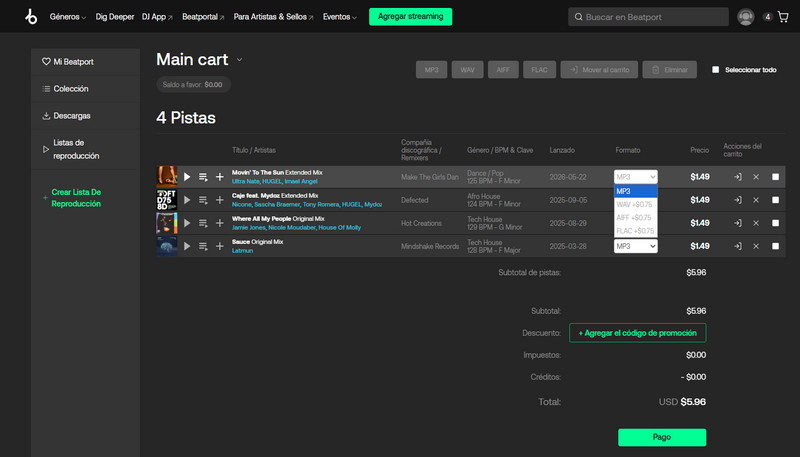 Canciones de Beatport descargadas