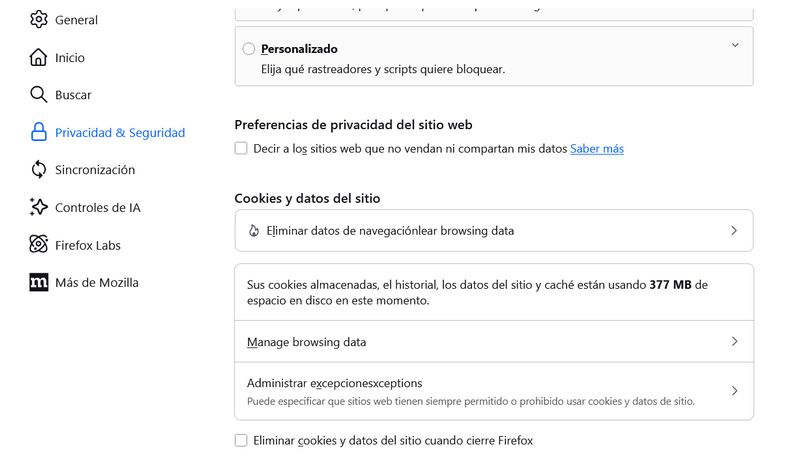 Borrar caché en Firefox