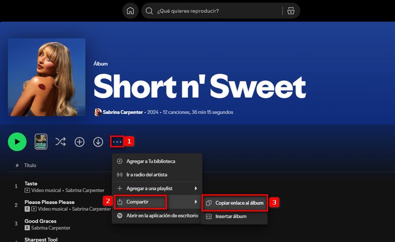 Copiar enlace de Spotify correctamente