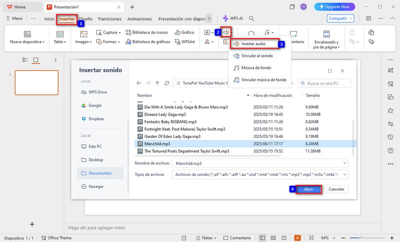 agregar y usar música de youtube en powerpoint