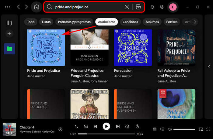 Buscar audiolibros en Spotify