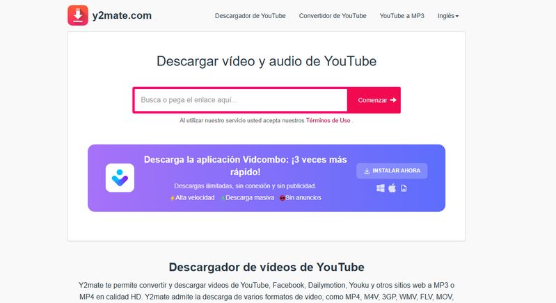 sitio de descarga y2mate youtube