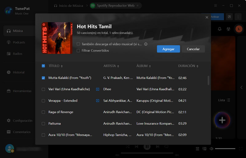 Agregar canciones tamiles para la conversión