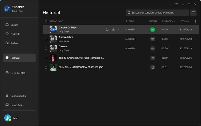 ver las canciones convertidas de Spotify