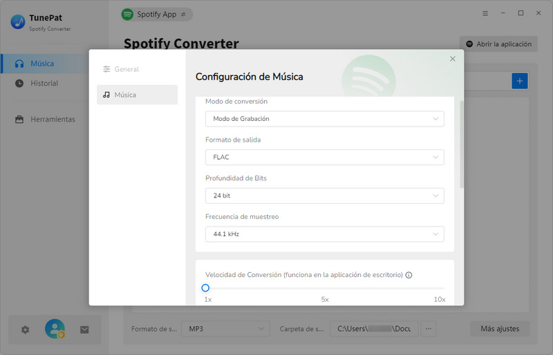 Configurar el formato de salida a flac