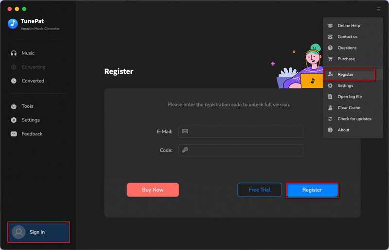 Register TunePat Amazon Music Converter Mac