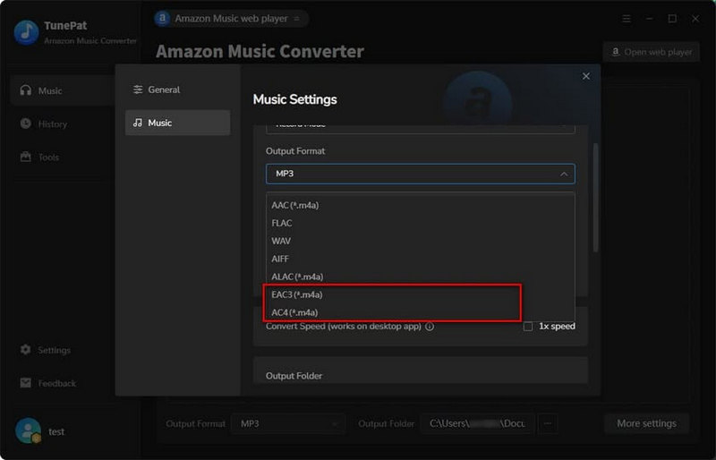 Customize output format to EAC3/AC4