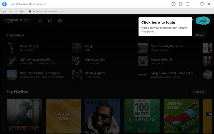 login to Amazon Music account on TunePat