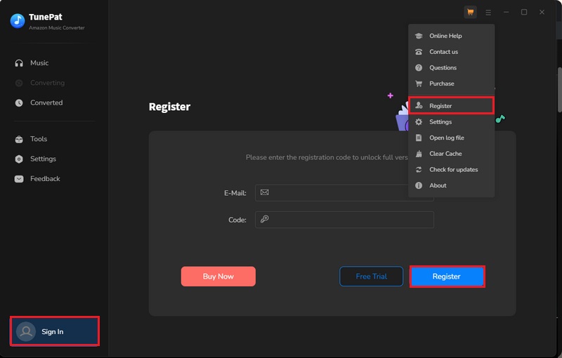 Register TunePat Amazon Music Converter