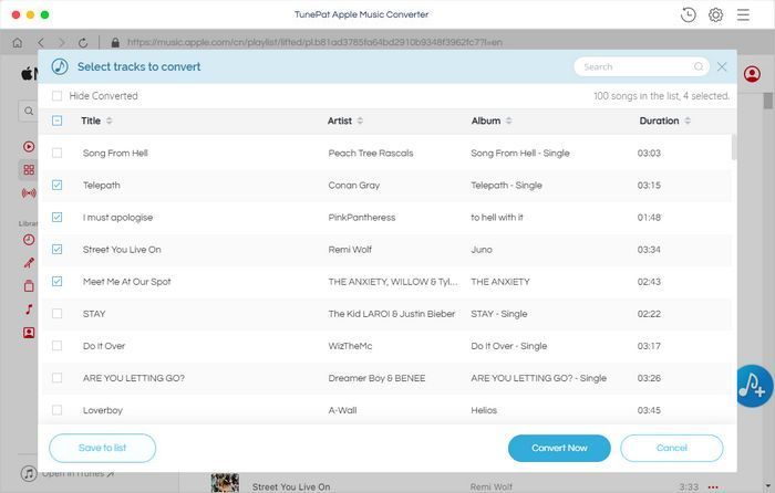 select songs to convert