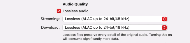turn on apple music lossless mac