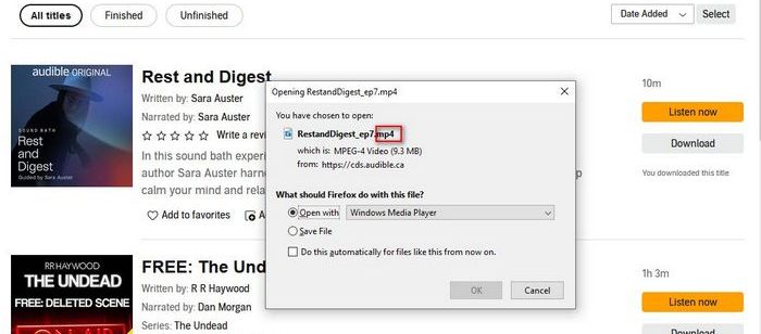 audible mp4 files from firefox