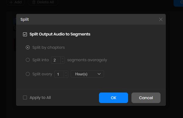 choose to split audiobooks by chapters