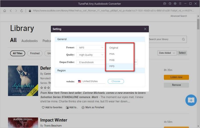 tunepat audiobook converter settings