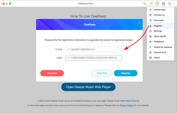 Register Deezer Music Converter Mac