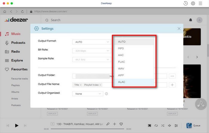 output deezer music as aac, aiff, or alac