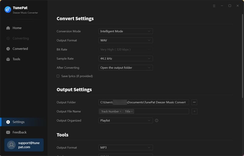 select deezer music output parameters