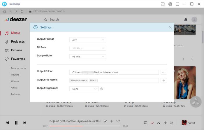 set up the output format as AIFF