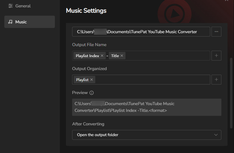 output file name settings