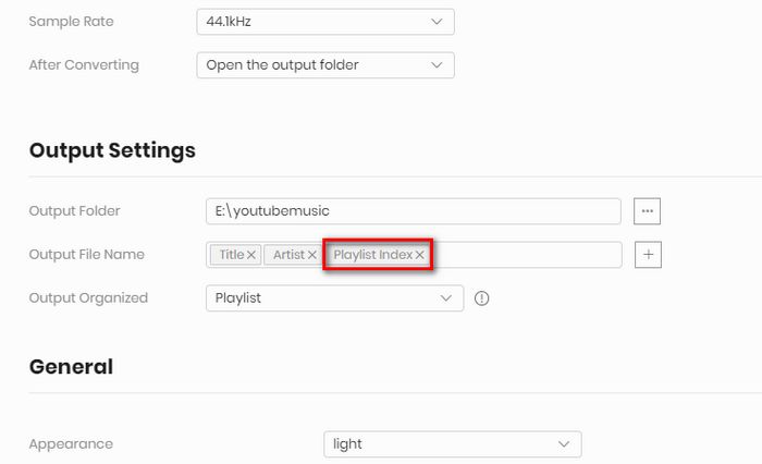 output file name settings