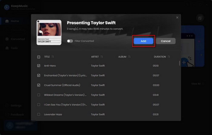 add youtube music to convert