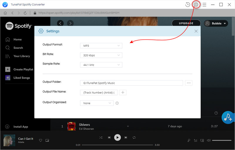 select spotify music output parameters