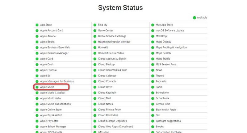 check apple music server status