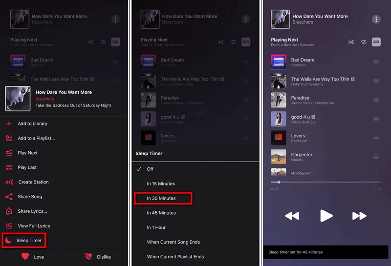 apple music android sleep timer
