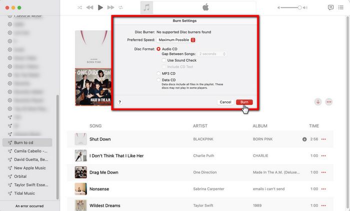 burn cd music app mac