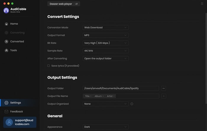 AudiCable settings