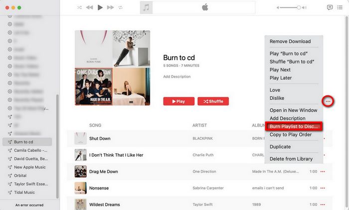 burn apple playlist to cd