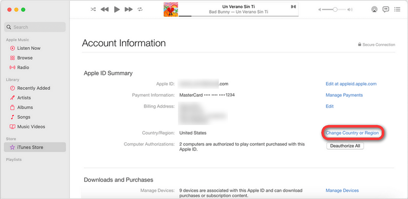 change apple music country or region on mac