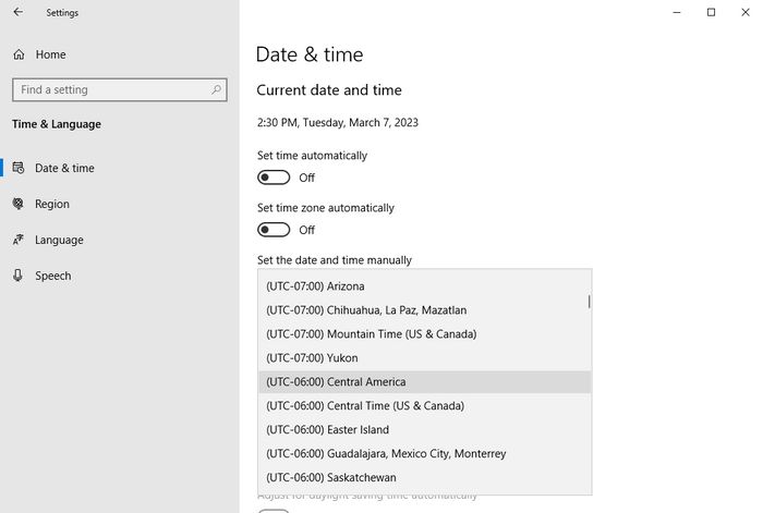 change time zone on windows