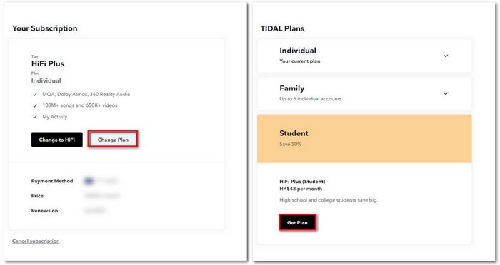 select tidal student plan