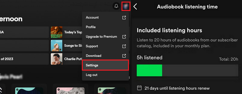 check spotify audiobook listening time