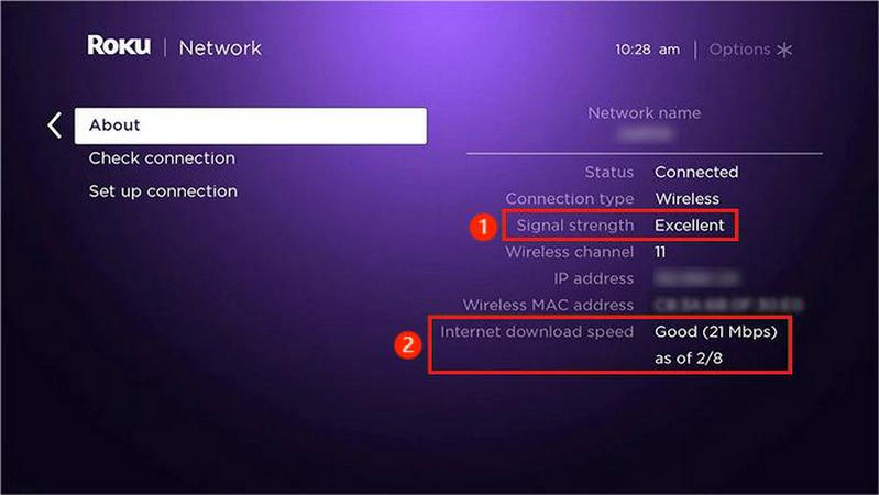 check the internet connection on roku
