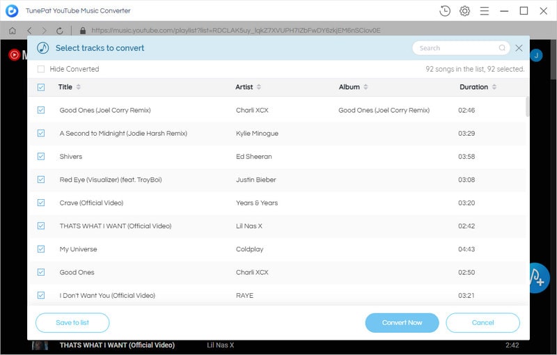 select youtube music to download