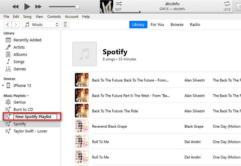 create a new playlist on itunes