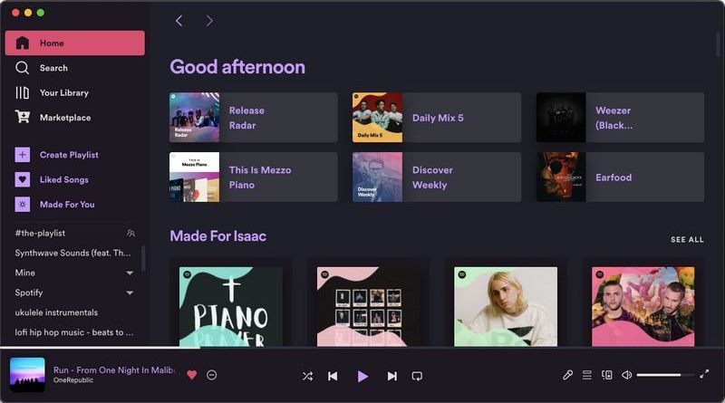 customized Spotify interface