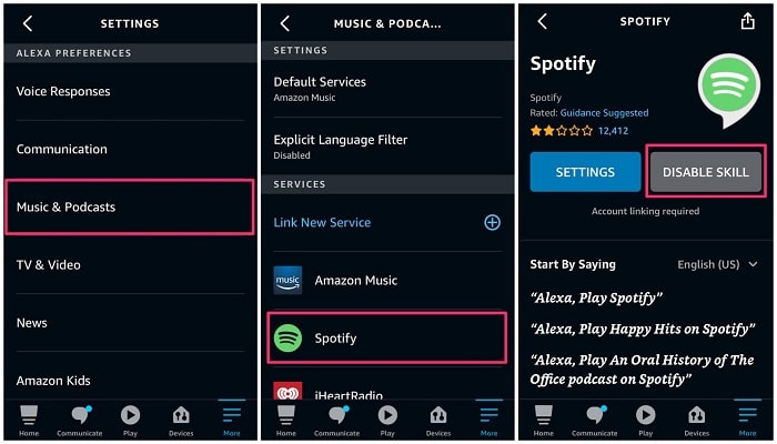 unlink spotify from alexa