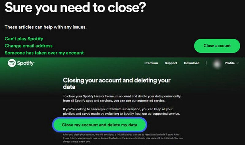 how to delete a spotify account