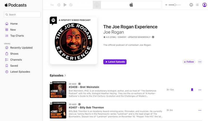 Stream Joe Rogan Podcast on Apple Podcasts