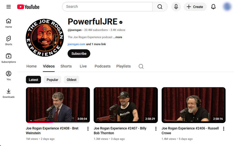 Stream Joe Rogan Podcast on YouTube