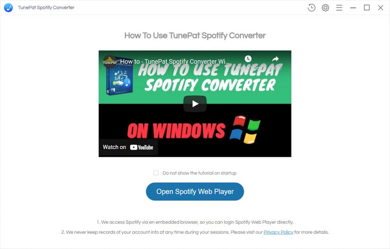 log into spotify web player in tunepat