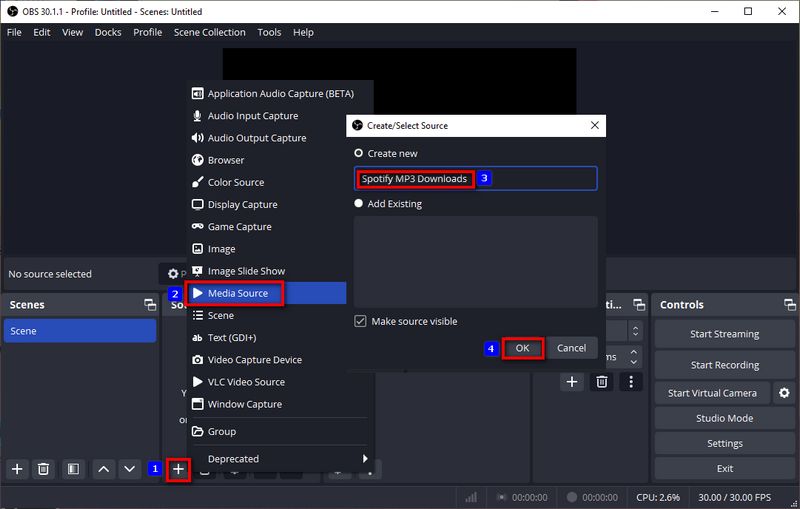 add media source to obs