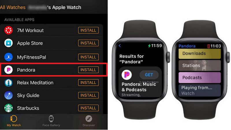 play pandora music on Apple Watch
