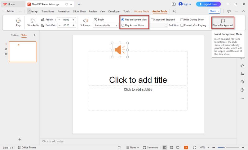 play youtube music in background on powerpoint