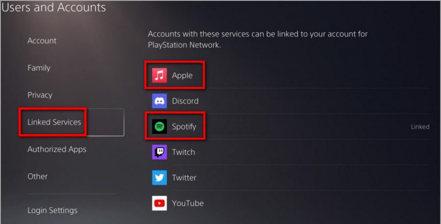 ps5 link music services